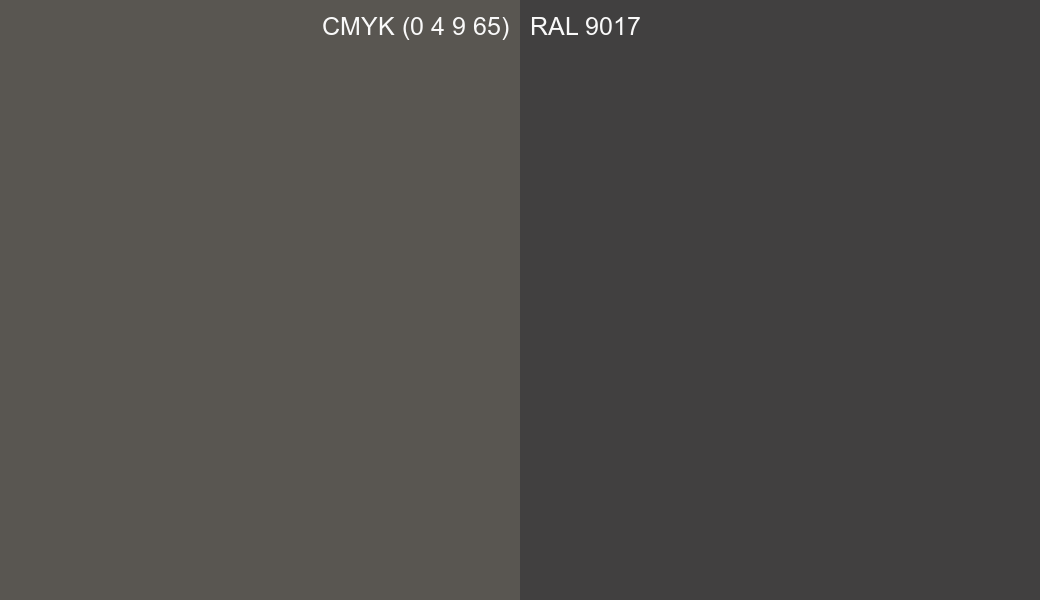 CMYK Color CMYK (0 4 9 65) vs RAL 9017 side by side comparison CMYK Color CMYK (0 4 9 65) vs RAL 9017 side by side comparison