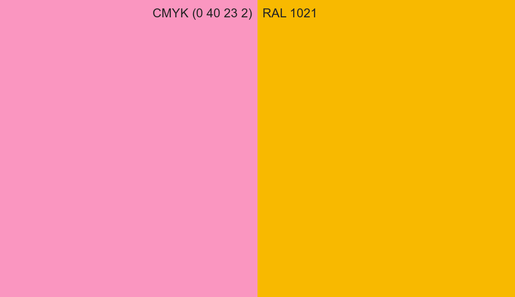 CMYK Color CMYK (0 40 23 2) vs RAL 1021 side by side comparison CMYK Color CMYK (0 40 23 2) vs RAL 1021 side by side comparison