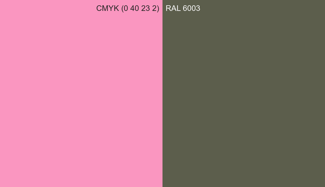 CMYK Color CMYK (0 40 23 2) vs RAL 6003 side by side comparison CMYK Color CMYK (0 40 23 2) vs RAL 6003 side by side comparison