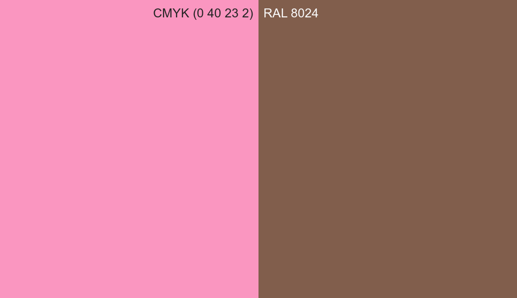 CMYK Color CMYK (0 40 23 2) vs RAL 8024 side by side comparison CMYK Color CMYK (0 40 23 2) vs RAL 8024 side by side comparison