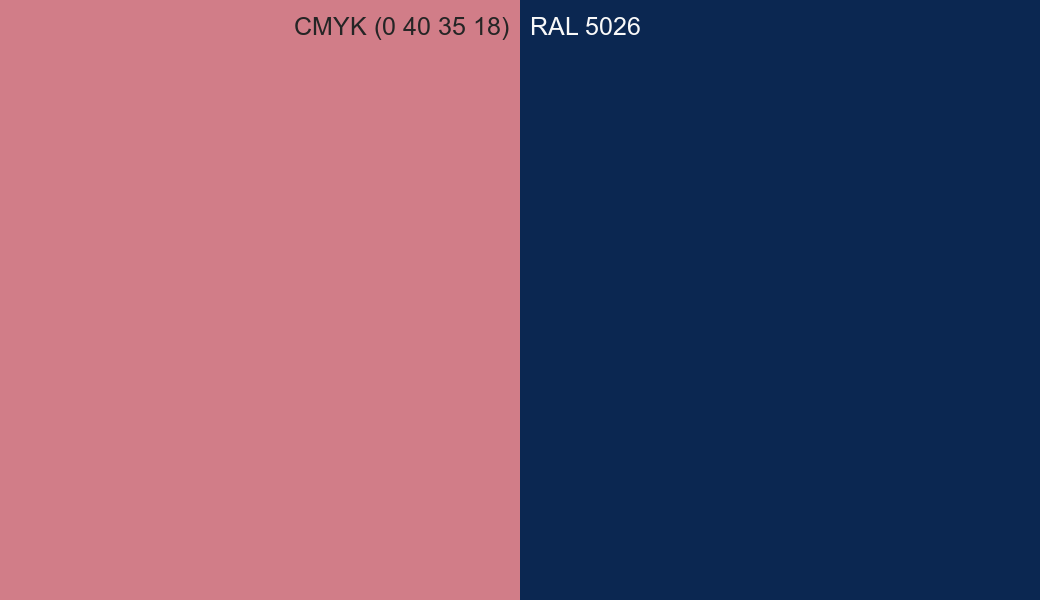 CMYK Color CMYK (0 40 35 18) vs RAL 5026 side by side comparison CMYK Color CMYK (0 40 35 18) vs RAL 5026 side by side comparison