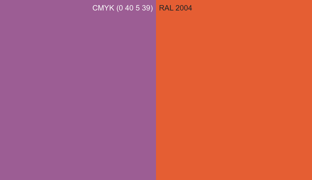 CMYK Color CMYK (0 40 5 39) vs RAL 2004 side by side comparison CMYK Color CMYK (0 40 5 39) vs RAL 2004 side by side comparison