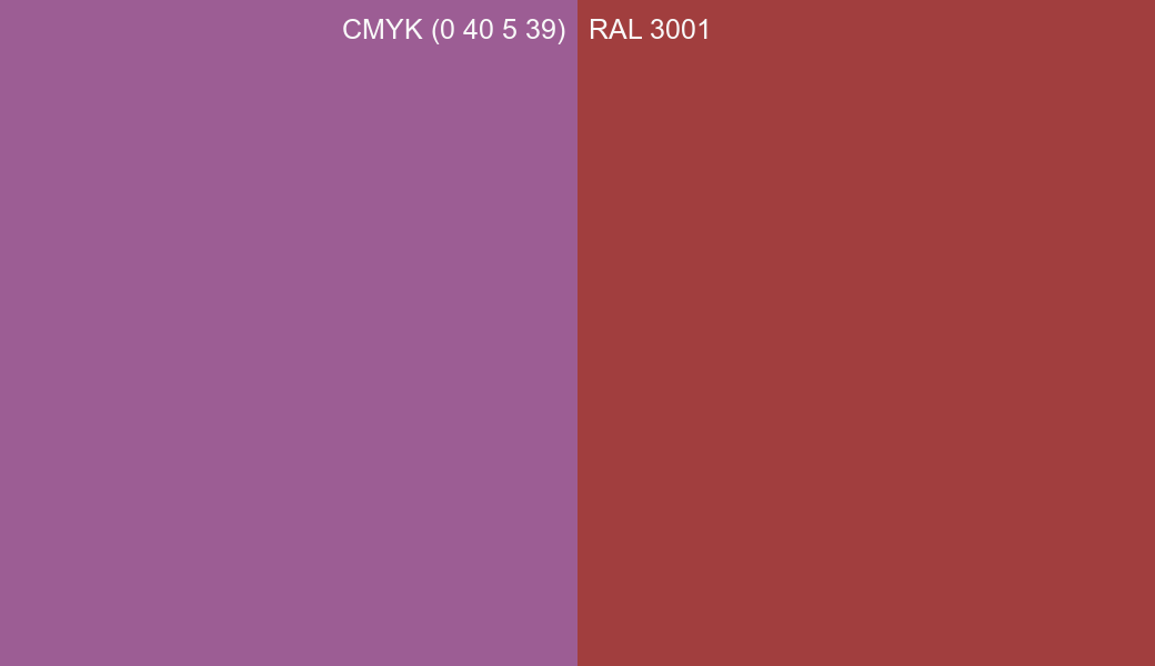 CMYK Color CMYK (0 40 5 39) vs RAL 3001 side by side comparison CMYK Color CMYK (0 40 5 39) vs RAL 3001 side by side comparison