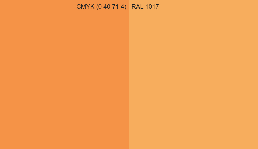 CMYK Color CMYK (0 40 71 4) vs RAL 1017 side by side comparison CMYK Color CMYK (0 40 71 4) vs RAL 1017 side by side comparison