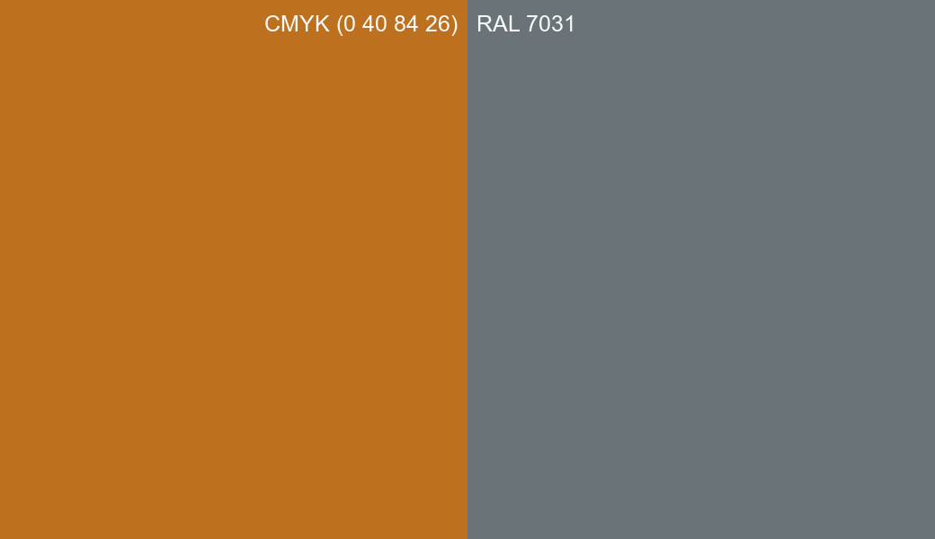 CMYK Color CMYK (0 40 84 26) vs RAL 7031 side by side comparison CMYK Color CMYK (0 40 84 26) vs RAL 7031 side by side comparison