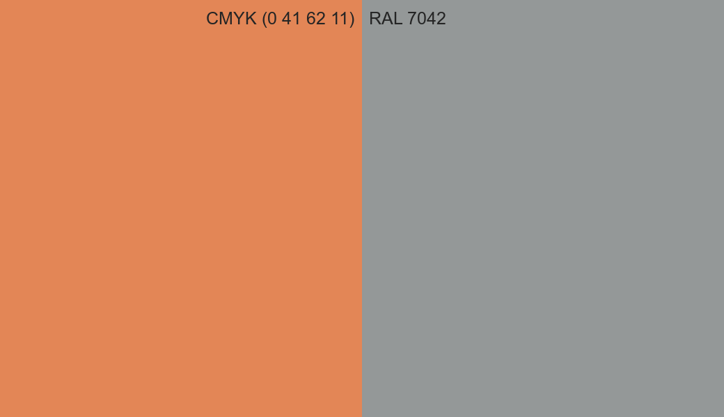 CMYK Color CMYK (0 41 62 11) vs RAL 7042 side by side comparison CMYK Color CMYK (0 41 62 11) vs RAL 7042 side by side comparison