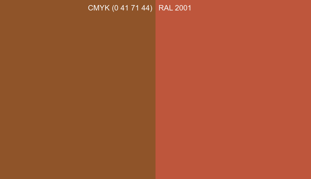 CMYK Color CMYK (0 41 71 44) vs RAL 2001 side by side comparison CMYK Color CMYK (0 41 71 44) vs RAL 2001 side by side comparison
