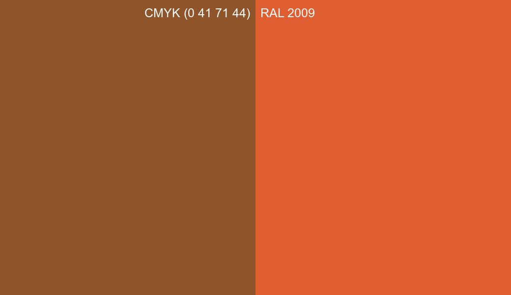 CMYK Color CMYK (0 41 71 44) vs RAL 2009 side by side comparison CMYK Color CMYK (0 41 71 44) vs RAL 2009 side by side comparison