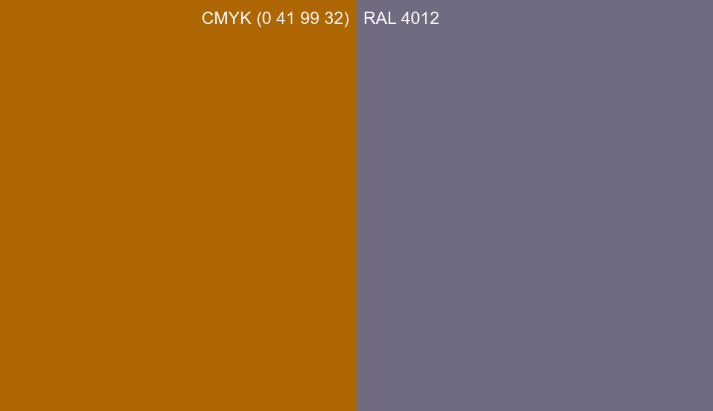 CMYK Color CMYK (0 41 99 32) vs RAL 4012 side by side comparison CMYK Color CMYK (0 41 99 32) vs RAL 4012 side by side comparison