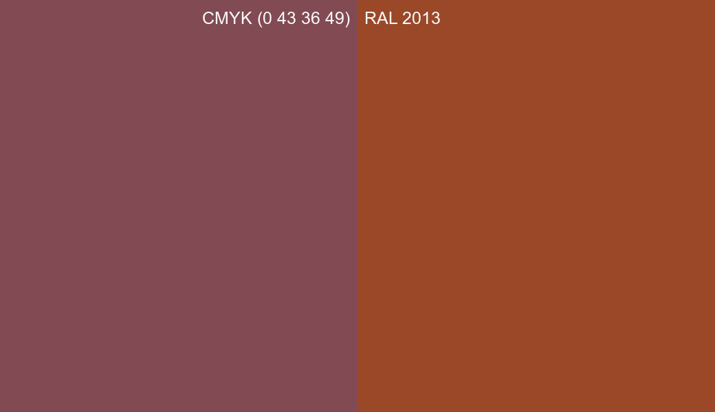 CMYK Color CMYK (0 43 36 49) vs RAL 2013 side by side comparison CMYK Color CMYK (0 43 36 49) vs RAL 2013 side by side comparison