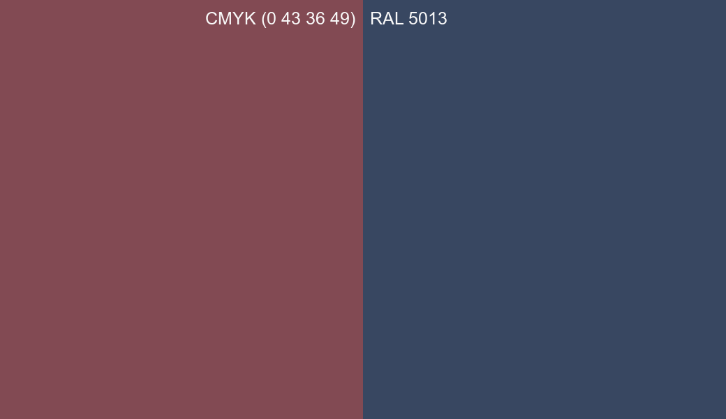 CMYK Color CMYK (0 43 36 49) vs RAL 5013 side by side comparison CMYK Color CMYK (0 43 36 49) vs RAL 5013 side by side comparison