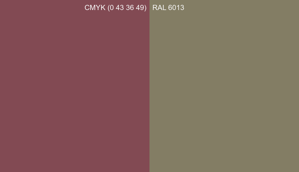 CMYK Color CMYK (0 43 36 49) vs RAL 6013 side by side comparison CMYK Color CMYK (0 43 36 49) vs RAL 6013 side by side comparison