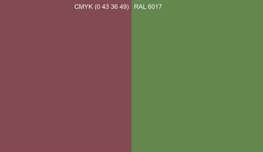 CMYK Color CMYK (0 43 36 49) vs RAL 6017 side by side comparison CMYK Color CMYK (0 43 36 49) vs RAL 6017 side by side comparison