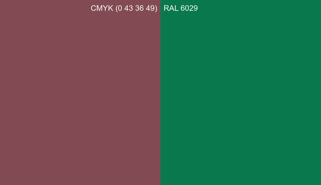 CMYK Color CMYK (0 43 36 49) vs RAL 6029 side by side comparison CMYK Color CMYK (0 43 36 49) vs RAL 6029 side by side comparison