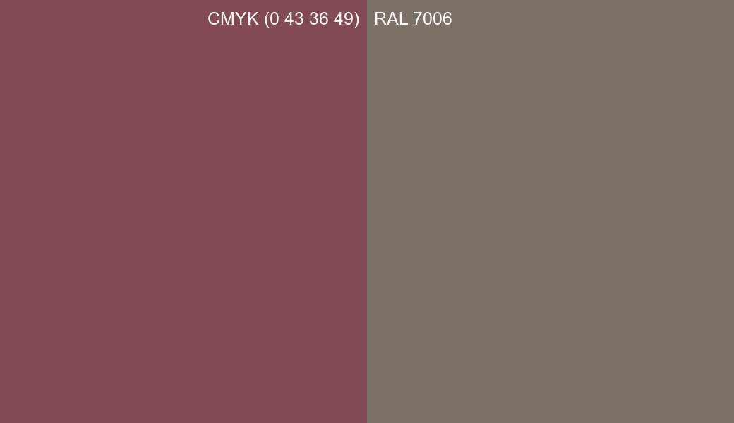 CMYK Color CMYK (0 43 36 49) vs RAL 7006 side by side comparison CMYK Color CMYK (0 43 36 49) vs RAL 7006 side by side comparison