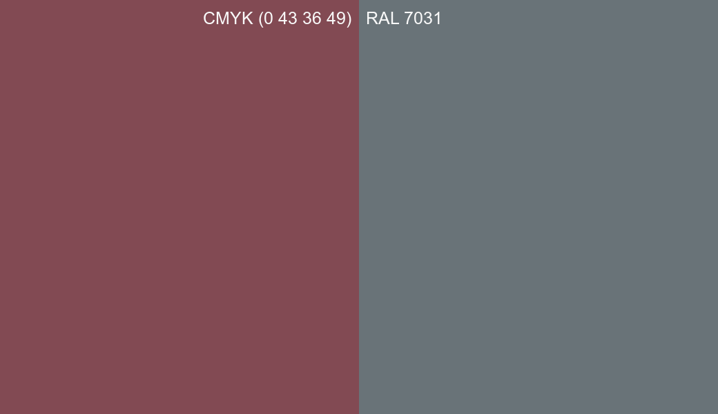 CMYK Color CMYK (0 43 36 49) vs RAL 7031 side by side comparison CMYK Color CMYK (0 43 36 49) vs RAL 7031 side by side comparison
