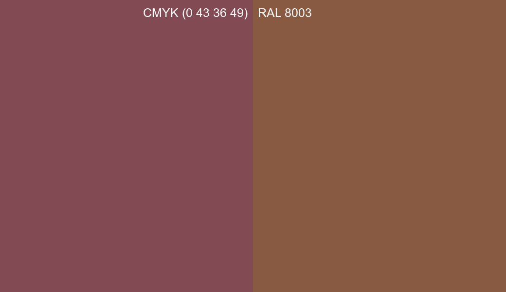 CMYK Color CMYK (0 43 36 49) vs RAL 8003 side by side comparison CMYK Color CMYK (0 43 36 49) vs RAL 8003 side by side comparison