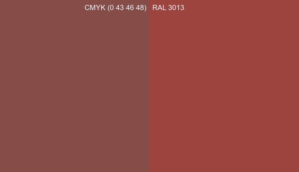 CMYK Color CMYK (0 43 46 48) vs RAL 3013 side by side comparison CMYK Color CMYK (0 43 46 48) vs RAL 3013 side by side comparison
