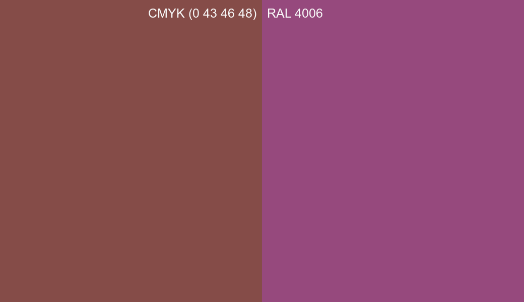 CMYK Color CMYK (0 43 46 48) vs RAL 4006 side by side comparison CMYK Color CMYK (0 43 46 48) vs RAL 4006 side by side comparison