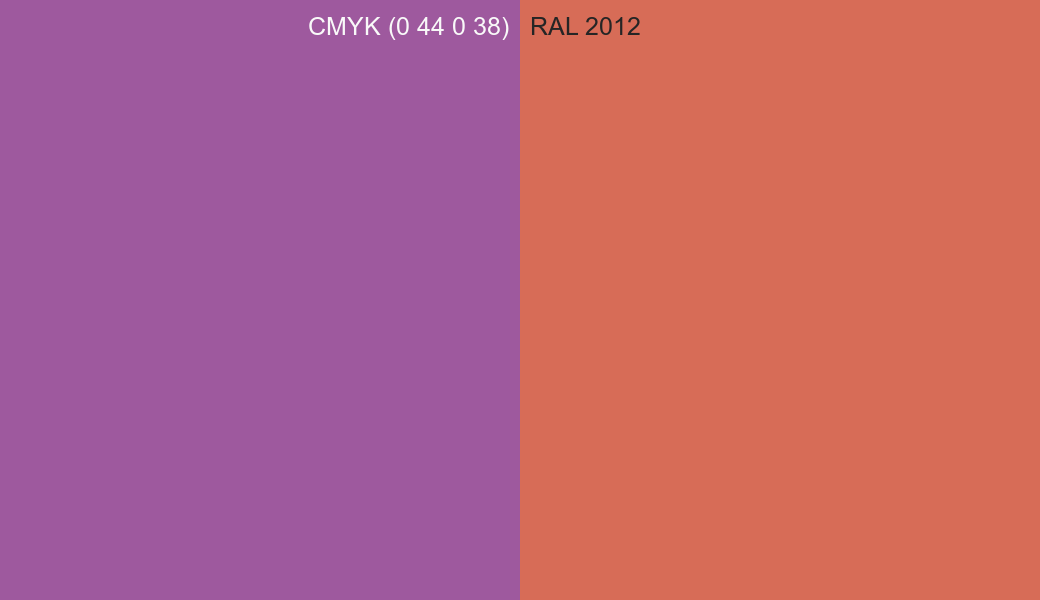 CMYK Color CMYK (0 44 0 38) vs RAL 2012 side by side comparison CMYK Color CMYK (0 44 0 38) vs RAL 2012 side by side comparison