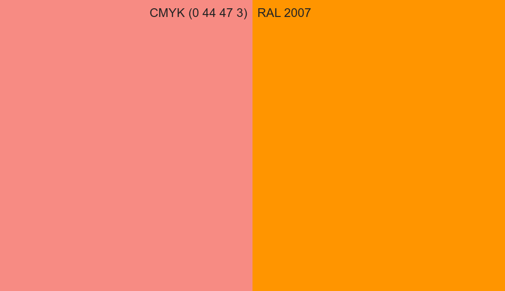 CMYK Color CMYK (0 44 47 3) vs RAL 2007 side by side comparison CMYK Color CMYK (0 44 47 3) vs RAL 2007 side by side comparison