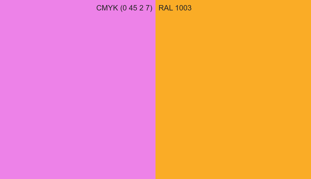CMYK Color CMYK (0 45 2 7) vs RAL 1003 side by side comparison CMYK Color CMYK (0 45 2 7) vs RAL 1003 side by side comparison