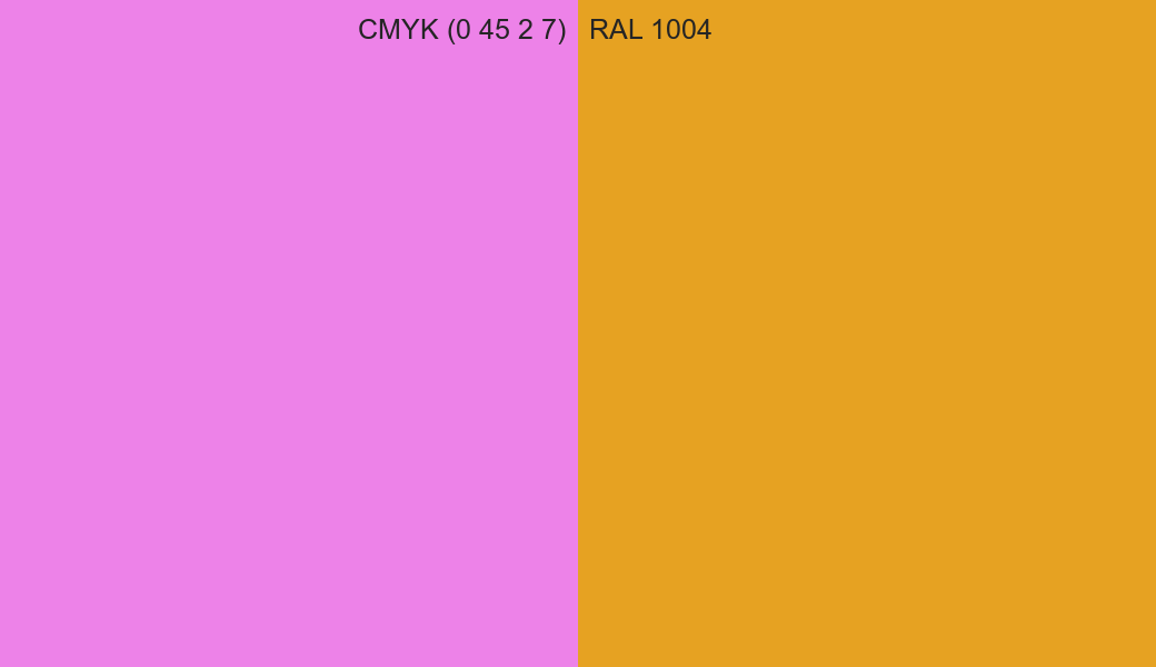 CMYK Color CMYK (0 45 2 7) vs RAL 1004 side by side comparison CMYK Color CMYK (0 45 2 7) vs RAL 1004 side by side comparison