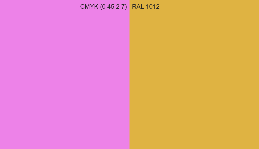 CMYK Color CMYK (0 45 2 7) vs RAL 1012 side by side comparison CMYK Color CMYK (0 45 2 7) vs RAL 1012 side by side comparison