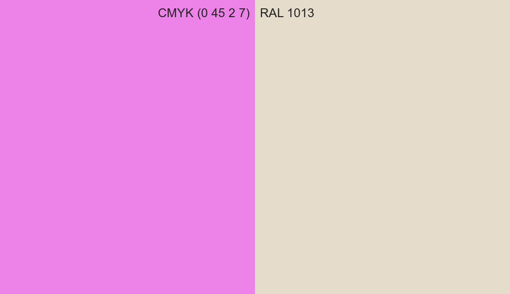 CMYK Color CMYK (0 45 2 7) vs RAL 1013 side by side comparison CMYK Color CMYK (0 45 2 7) vs RAL 1013 side by side comparison