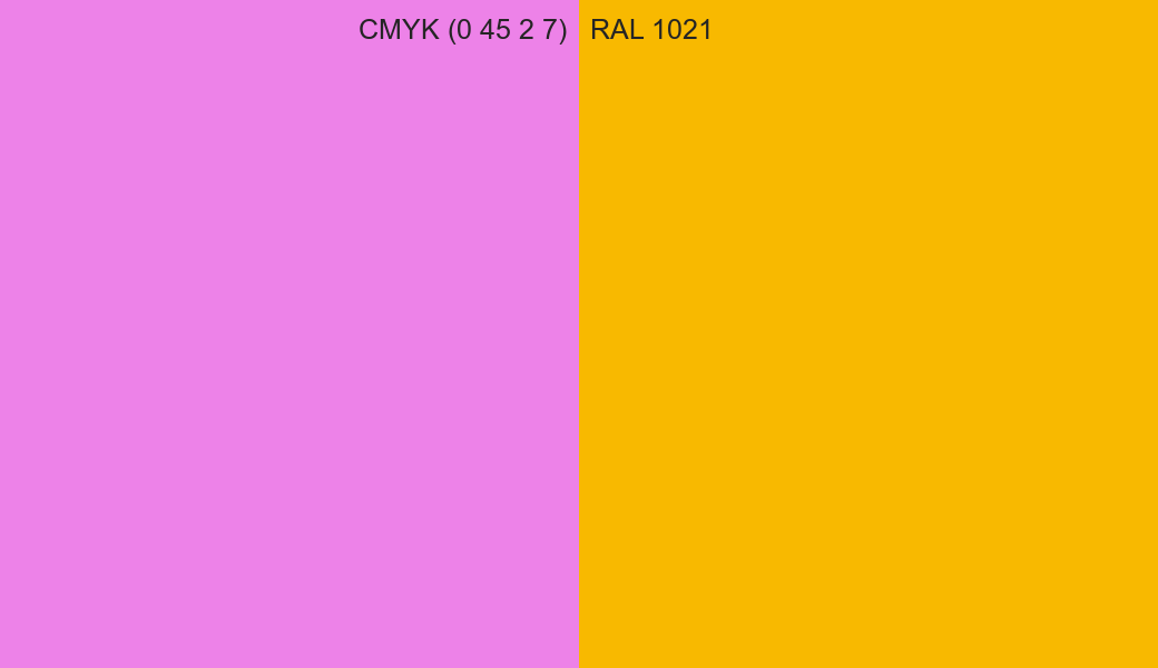 CMYK Color CMYK (0 45 2 7) vs RAL 1021 side by side comparison CMYK Color CMYK (0 45 2 7) vs RAL 1021 side by side comparison