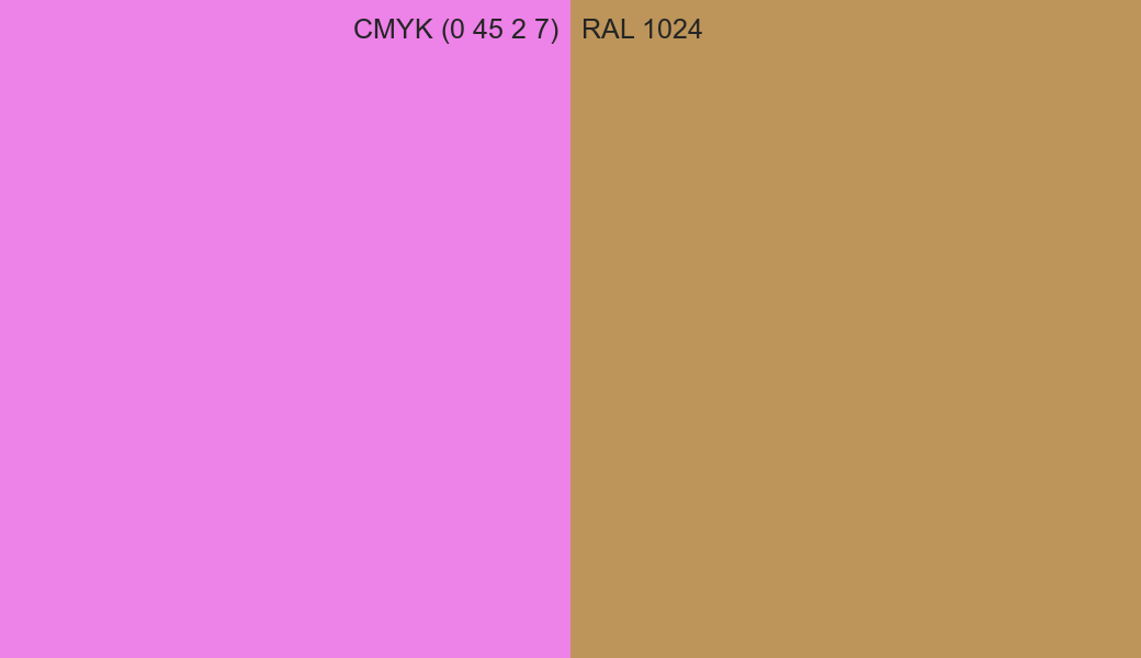 CMYK Color CMYK (0 45 2 7) vs RAL 1024 side by side comparison CMYK Color CMYK (0 45 2 7) vs RAL 1024 side by side comparison