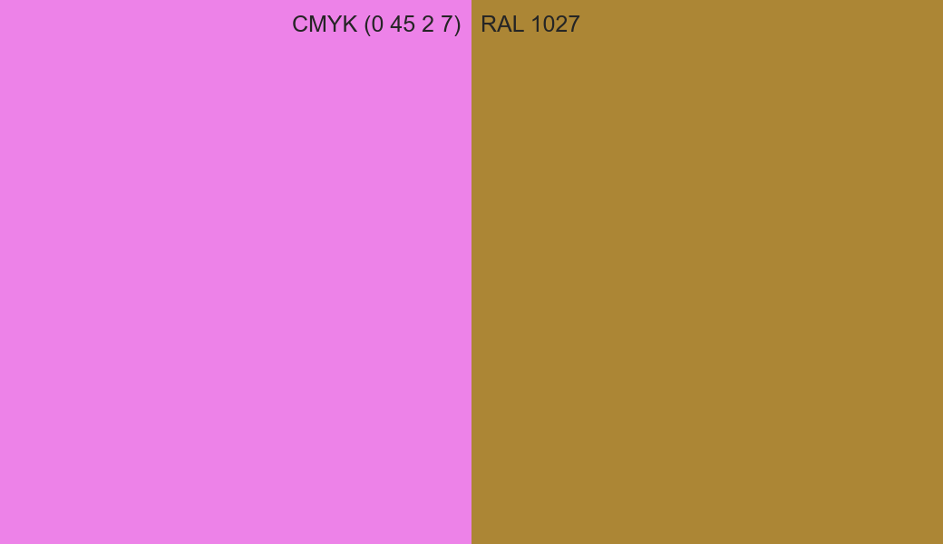 CMYK Color CMYK (0 45 2 7) vs RAL 1027 side by side comparison CMYK Color CMYK (0 45 2 7) vs RAL 1027 side by side comparison