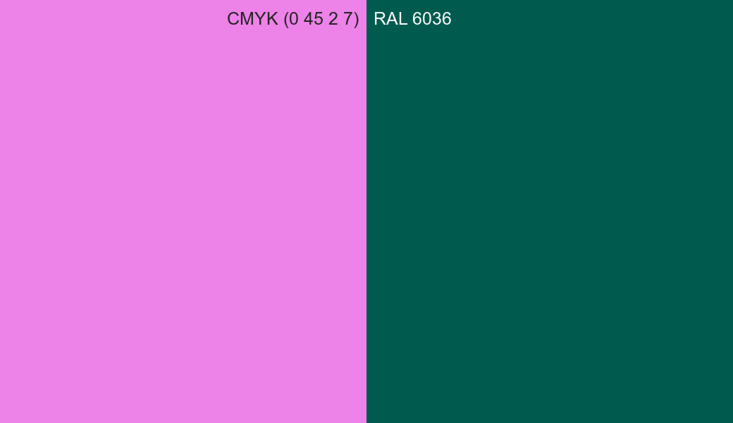 CMYK Color CMYK (0 45 2 7) vs RAL 6036 side by side comparison CMYK Color CMYK (0 45 2 7) vs RAL 6036 side by side comparison