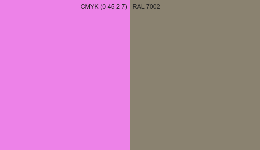 CMYK Color CMYK (0 45 2 7) vs RAL 7002 side by side comparison CMYK Color CMYK (0 45 2 7) vs RAL 7002 side by side comparison