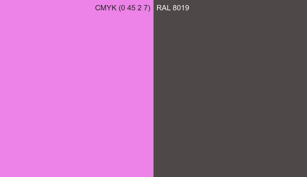 CMYK Color CMYK (0 45 2 7) vs RAL 8019 side by side comparison CMYK Color CMYK (0 45 2 7) vs RAL 8019 side by side comparison