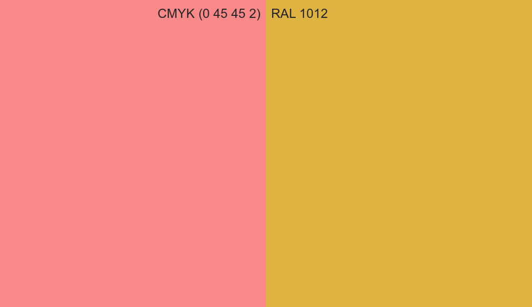 CMYK Color CMYK (0 45 45 2) vs RAL 1012 side by side comparison CMYK Color CMYK (0 45 45 2) vs RAL 1012 side by side comparison