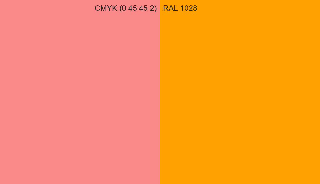 CMYK Color CMYK (0 45 45 2) vs RAL 1028 side by side comparison CMYK Color CMYK (0 45 45 2) vs RAL 1028 side by side comparison
