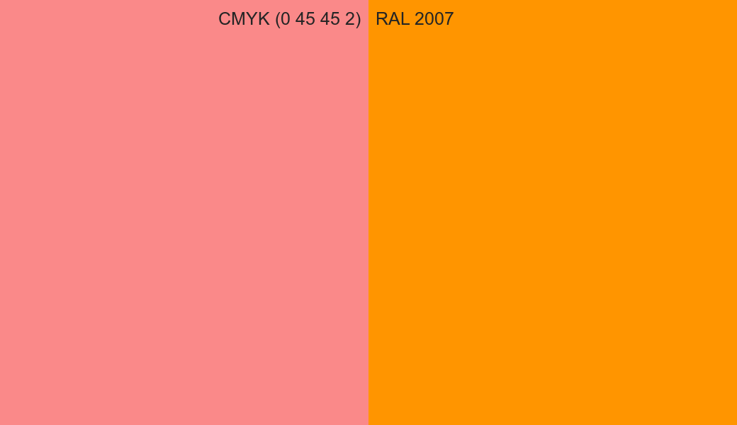 CMYK Color CMYK (0 45 45 2) vs RAL 2007 side by side comparison CMYK Color CMYK (0 45 45 2) vs RAL 2007 side by side comparison