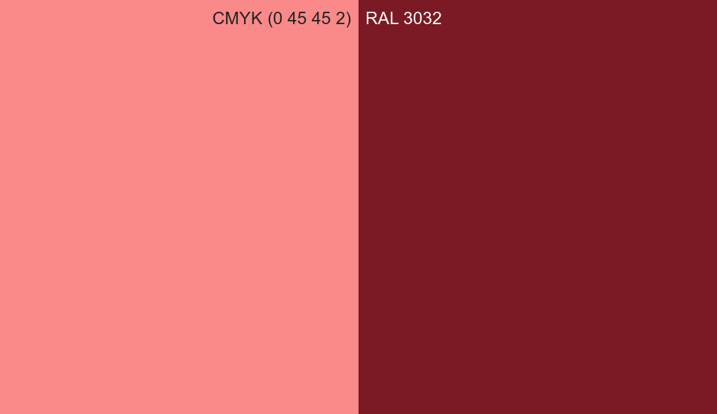 CMYK Color CMYK (0 45 45 2) vs RAL 3032 side by side comparison CMYK Color CMYK (0 45 45 2) vs RAL 3032 side by side comparison