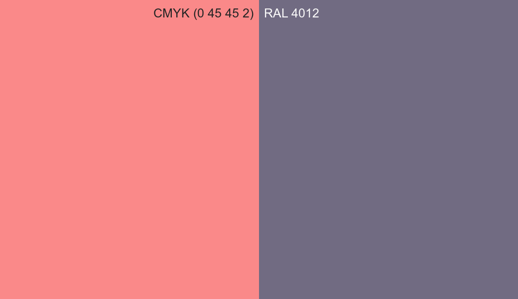 CMYK Color CMYK (0 45 45 2) vs RAL 4012 side by side comparison CMYK Color CMYK (0 45 45 2) vs RAL 4012 side by side comparison