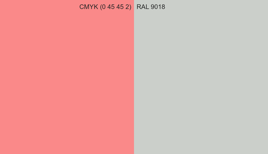 CMYK Color CMYK (0 45 45 2) vs RAL 9018 side by side comparison CMYK Color CMYK (0 45 45 2) vs RAL 9018 side by side comparison