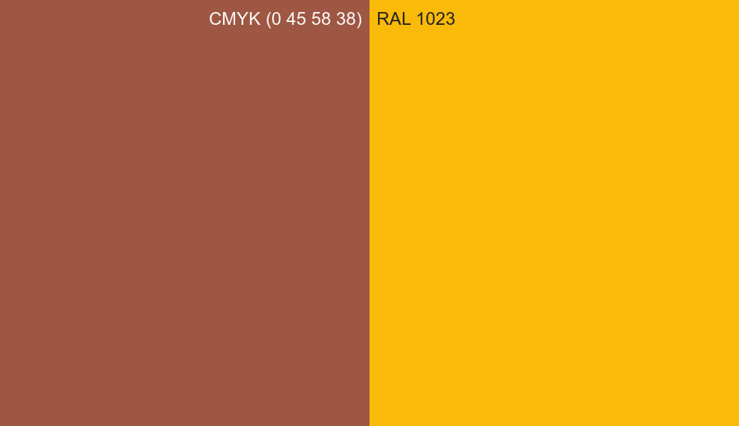 CMYK Color CMYK (0 45 58 38) vs RAL 1023 side by side comparison CMYK Color CMYK (0 45 58 38) vs RAL 1023 side by side comparison