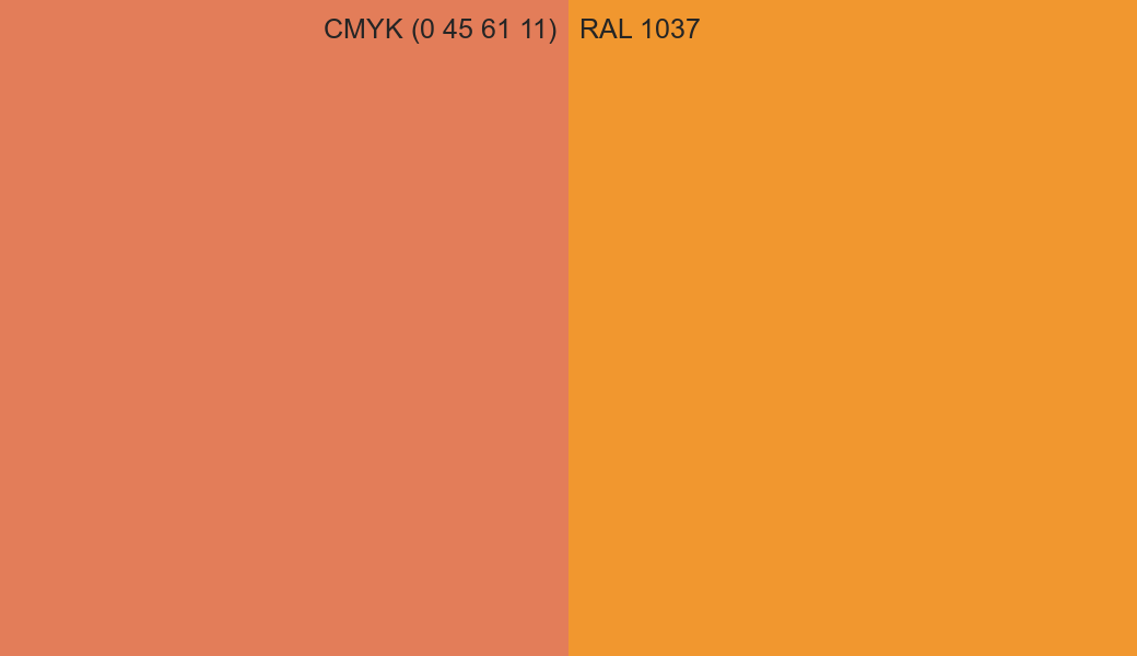 CMYK Color CMYK (0 45 61 11) vs RAL 1037 side by side comparison CMYK Color CMYK (0 45 61 11) vs RAL 1037 side by side comparison