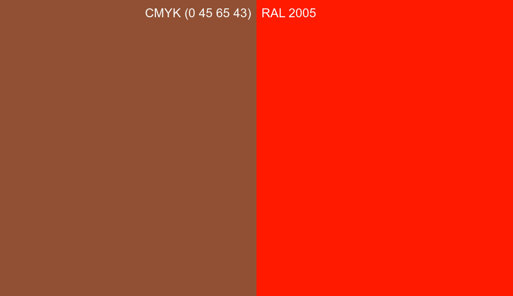 CMYK Color CMYK (0 45 65 43) vs RAL 2005 side by side comparison CMYK Color CMYK (0 45 65 43) vs RAL 2005 side by side comparison