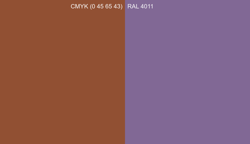 CMYK Color CMYK (0 45 65 43) vs RAL 4011 side by side comparison CMYK Color CMYK (0 45 65 43) vs RAL 4011 side by side comparison