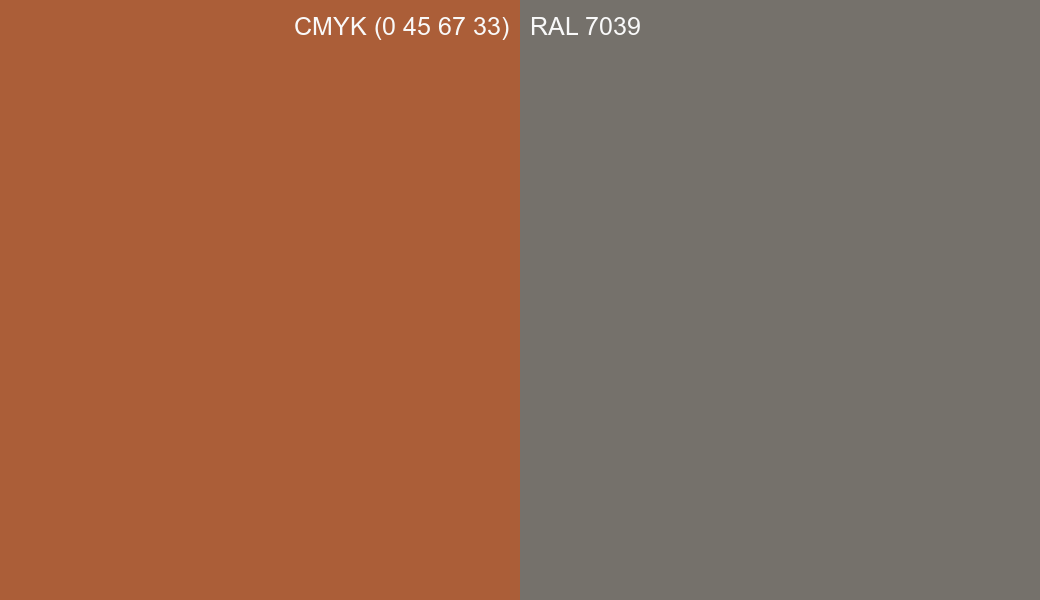 CMYK Color CMYK (0 45 67 33) vs RAL 7039 side by side comparison CMYK Color CMYK (0 45 67 33) vs RAL 7039 side by side comparison