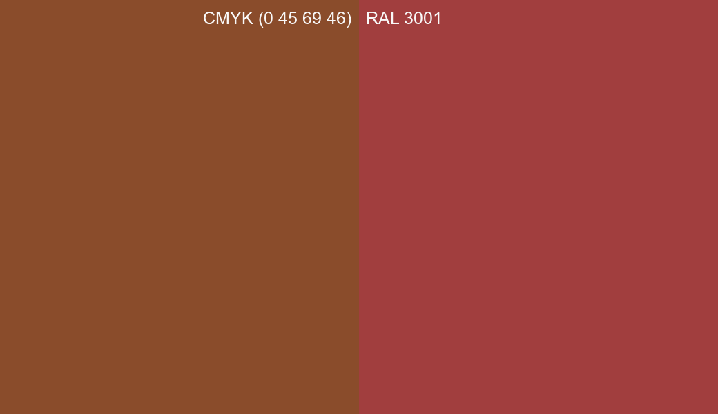 CMYK Color CMYK (0 45 69 46) vs RAL 3001 side by side comparison CMYK Color CMYK (0 45 69 46) vs RAL 3001 side by side comparison
