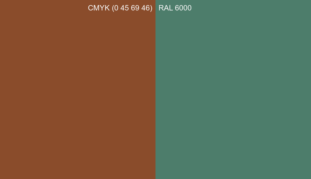 CMYK Color CMYK (0 45 69 46) vs RAL 6000 side by side comparison CMYK Color CMYK (0 45 69 46) vs RAL 6000 side by side comparison