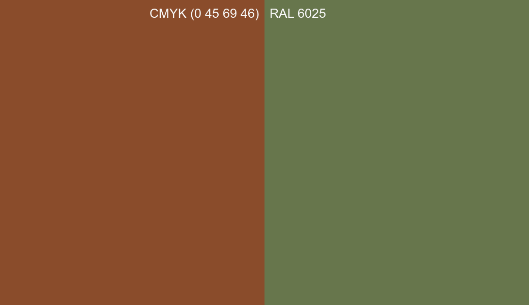 CMYK Color CMYK (0 45 69 46) vs RAL 6025 side by side comparison CMYK Color CMYK (0 45 69 46) vs RAL 6025 side by side comparison