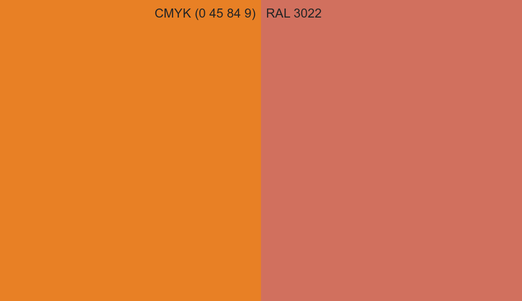 CMYK Color CMYK (0 45 84 9) vs RAL 3022 side by side comparison CMYK Color CMYK (0 45 84 9) vs RAL 3022 side by side comparison